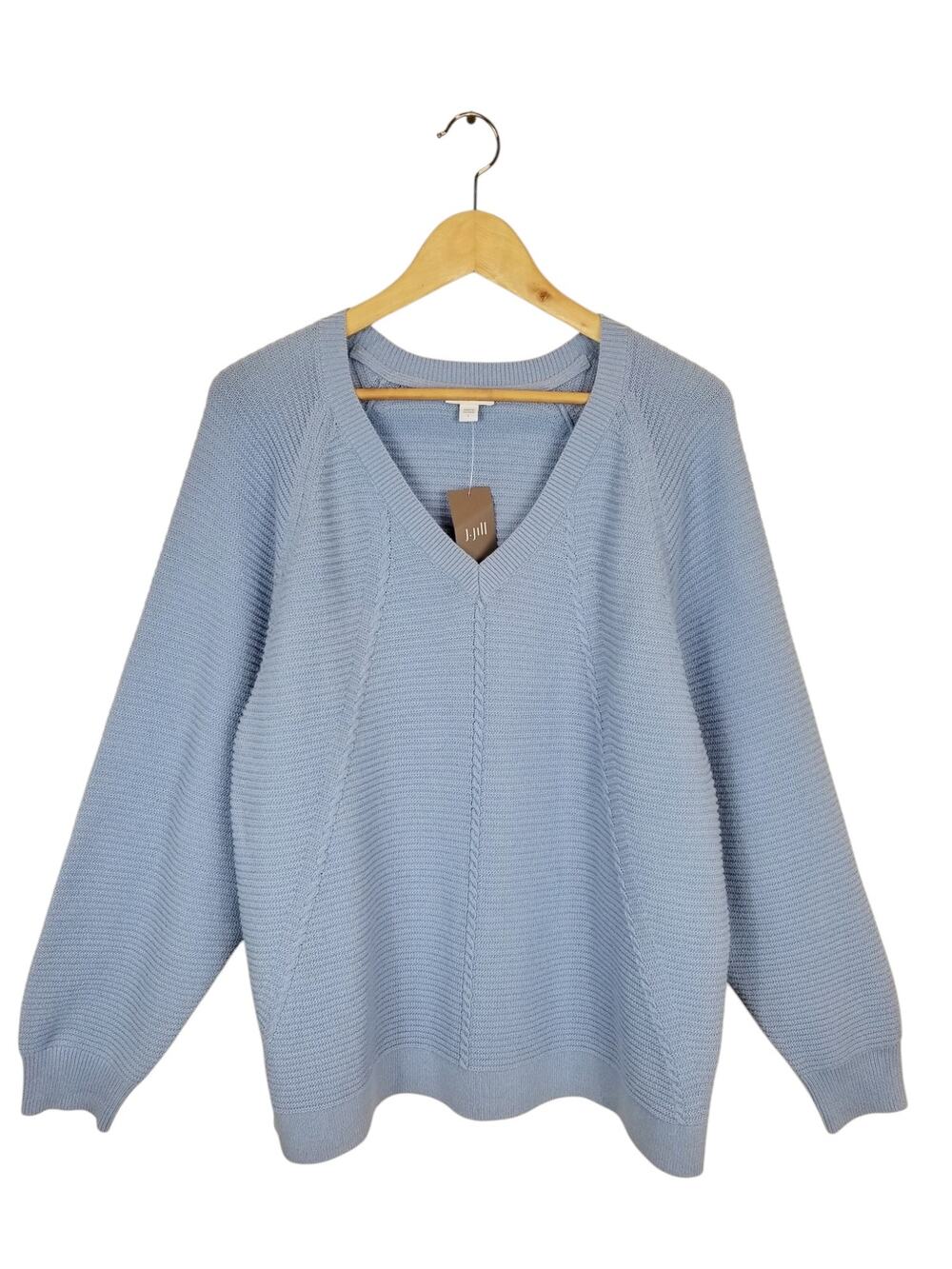 J. Jill NWT Women's Dolman Sleeve Blue V-Neck Sweater 100% Cotton Size Large